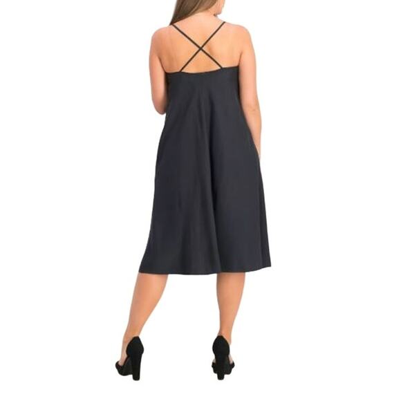 AVEC‎ LES FILLES $159 Black Strappy Midi Slip Dress Crisscross Back Medium - Picture 2 of 5